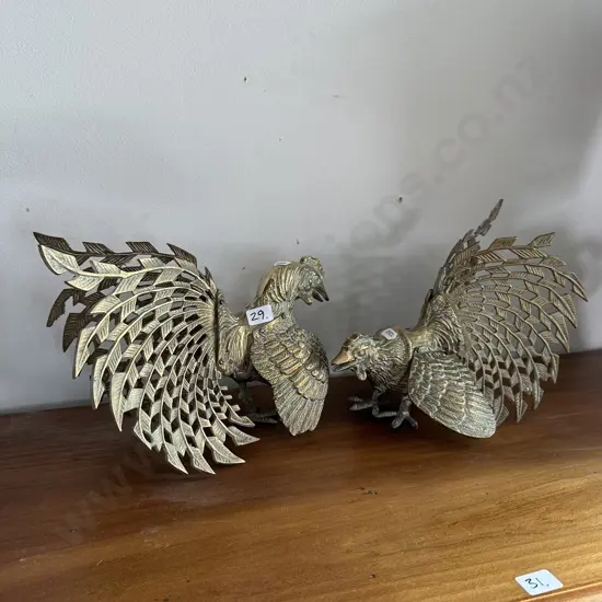 Pr Brass fighting Cocks