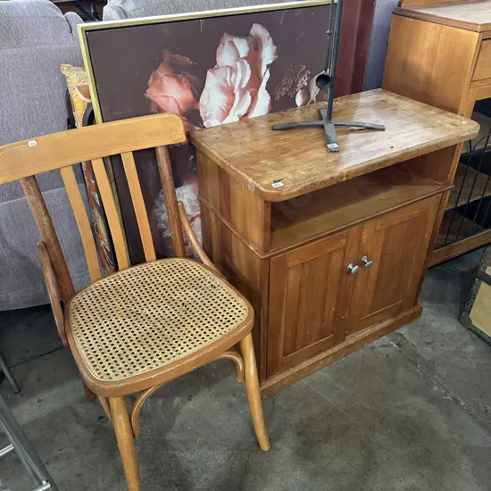 Cabinet, chair, picture and folding bed.