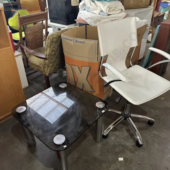 coffee table and office chair