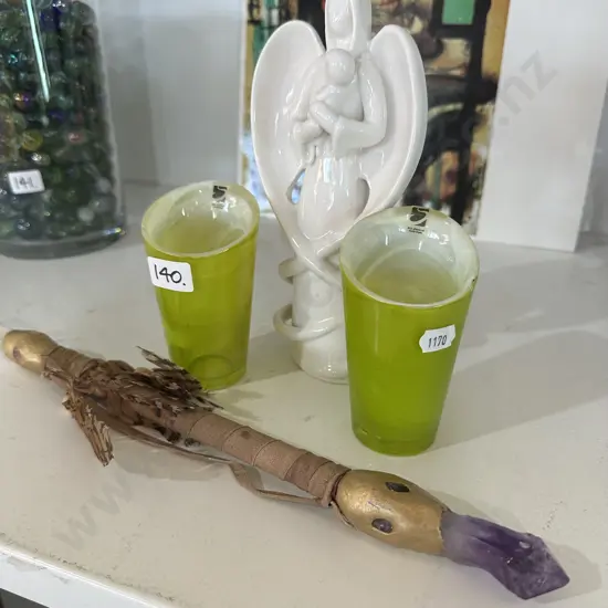 crystal wand, vases and figure