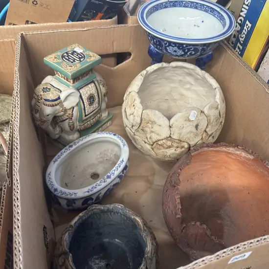 Pottery ornaments and ceramic elephant stand etc.