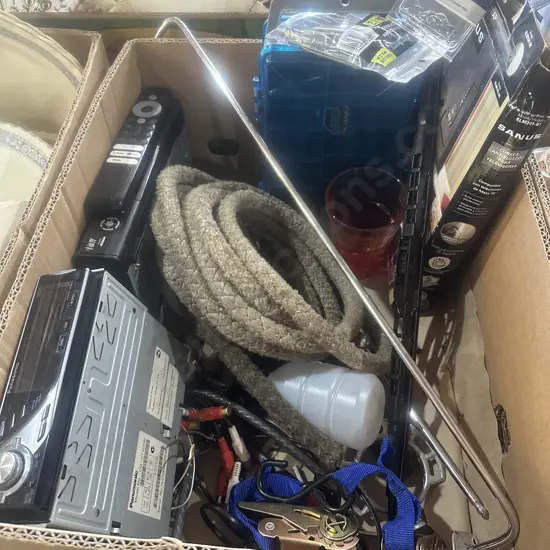 Fishing hooks and sinkers, car stereo etc.
