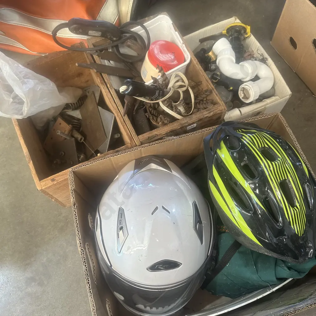 Bay lot of nail boxes, tools, helmets etc. Image 1++