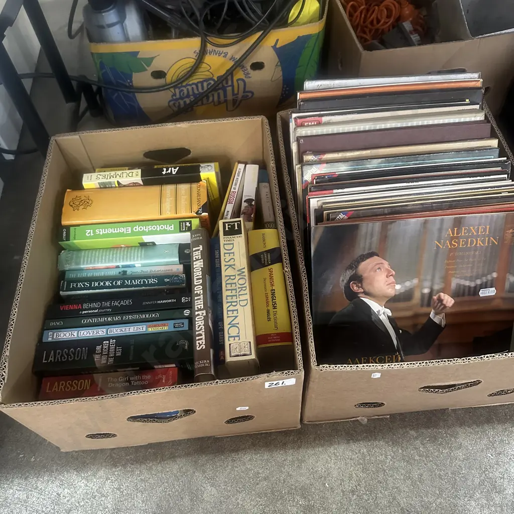 Two boxes books and records. Image 1++