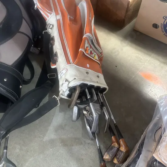 Golf clubs and bag.
