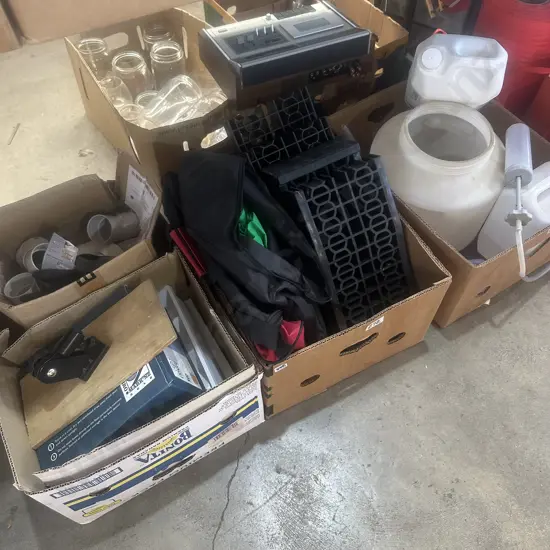 Three boxes of assorted items.