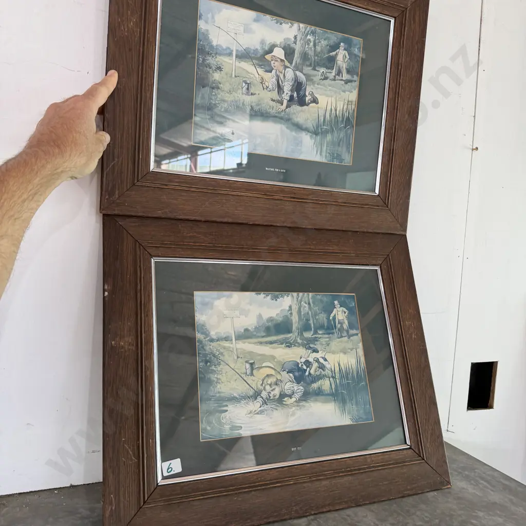 Pr of Oak framed fishing prints Image 1++