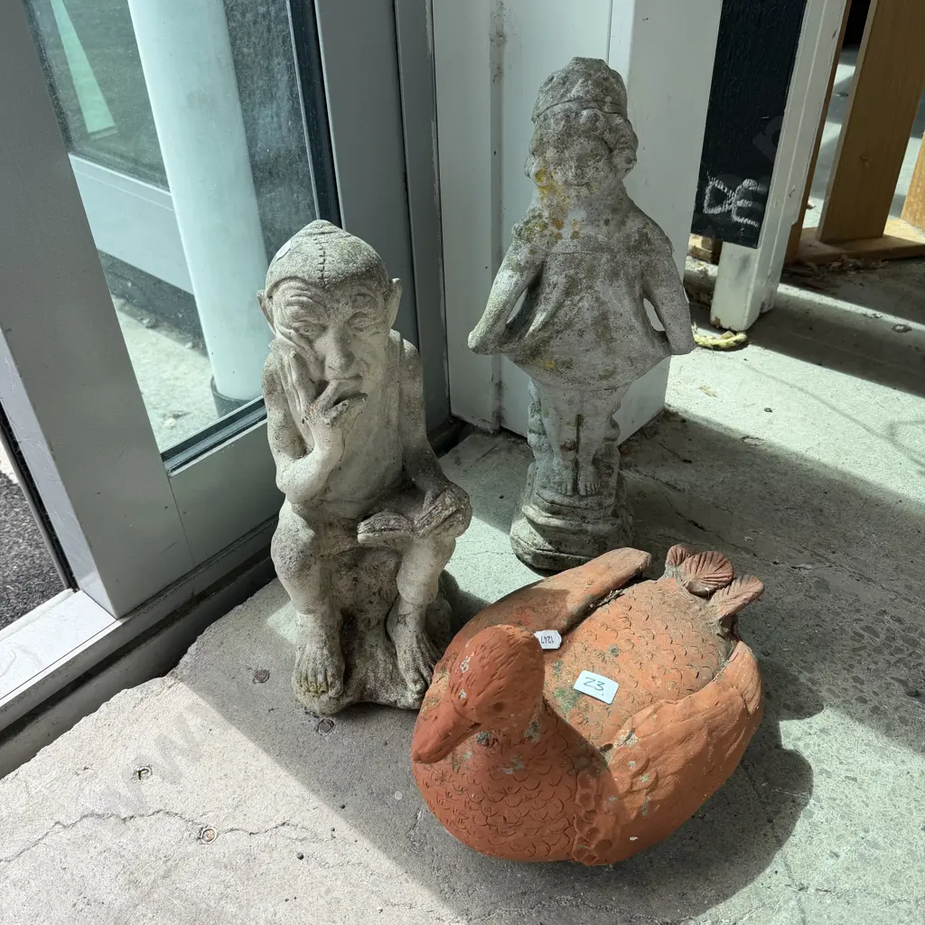 garden goblin & girl plus terracotta duck Image 1++