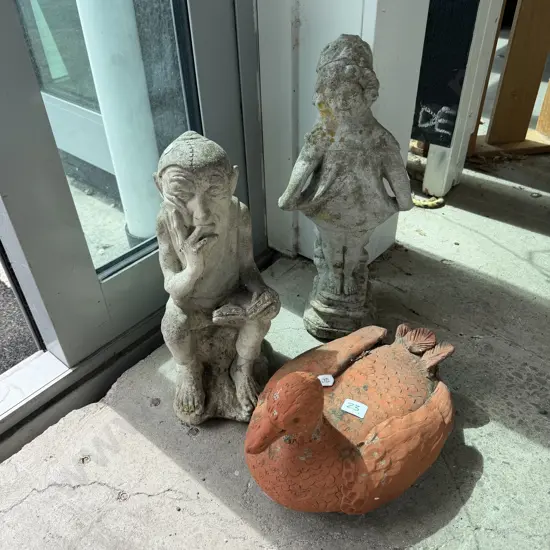 garden goblin & girl plus terracotta duck