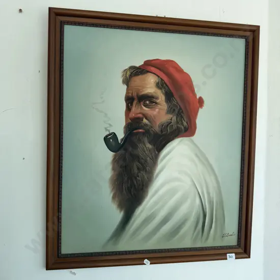 signed oil painting of man with pipe