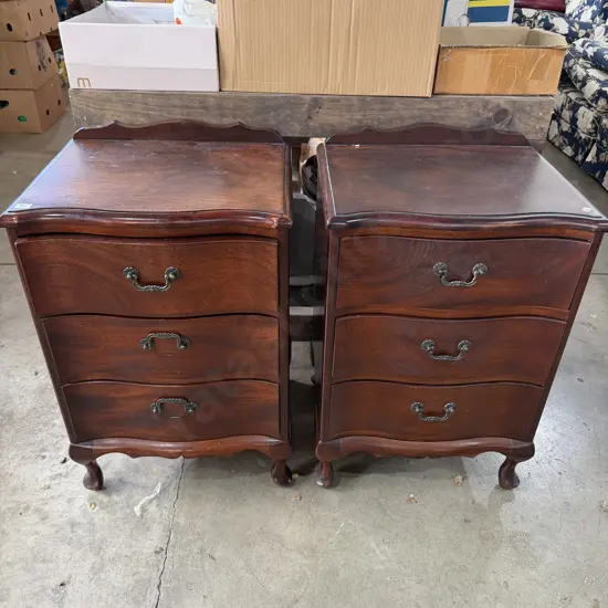 Pr of serpentine bedside drawers