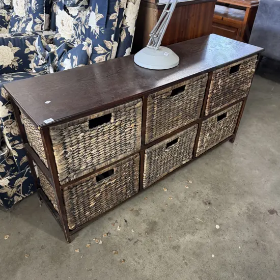 wicker basket shelf