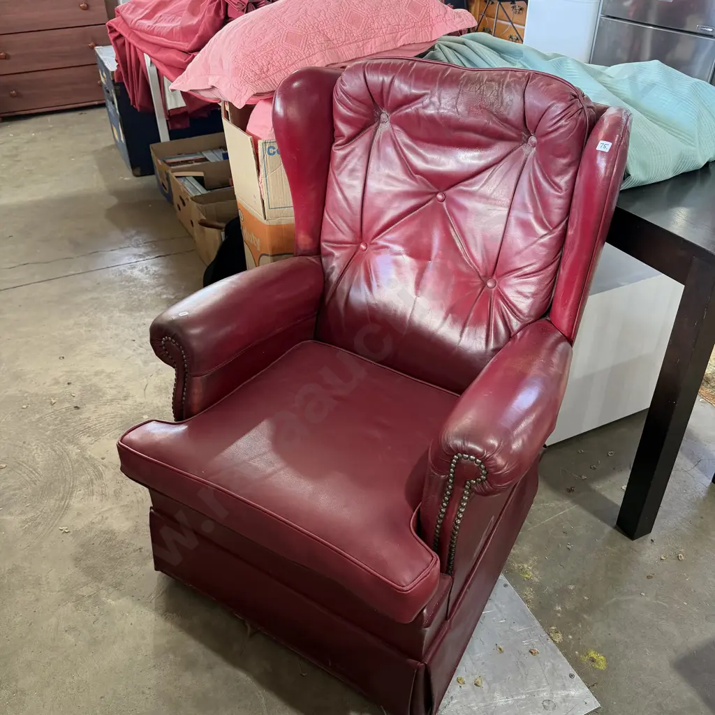 Red leather vintage wingback rocker chair Image 1++
