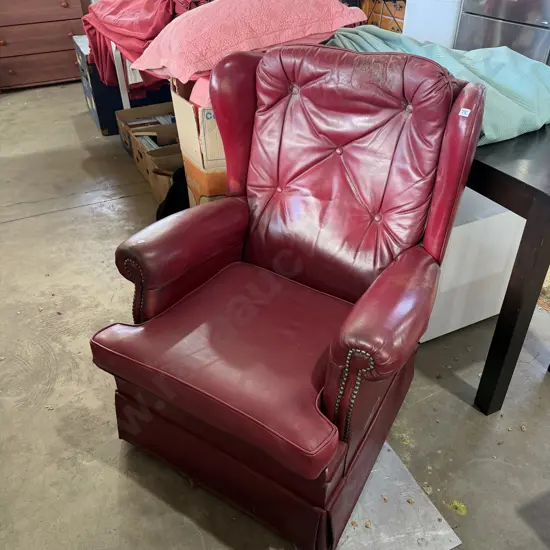 Red leather vintage wingback rocker chair