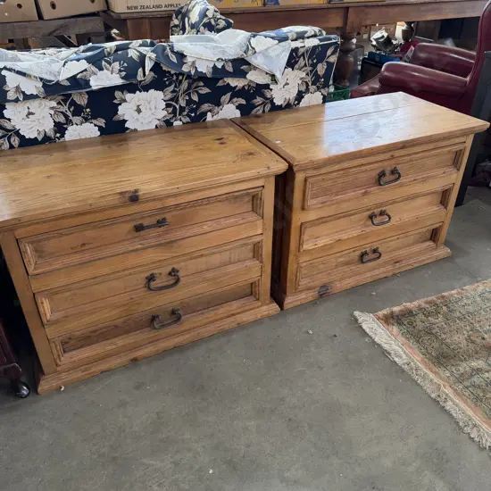 Pr of Mexican Rustic Pine lowboys/besides