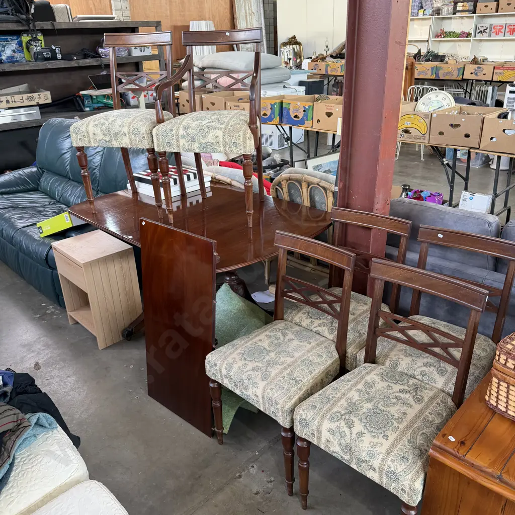 Mahogany extendable twin pedestal dining suite 6 chairs Image 1++