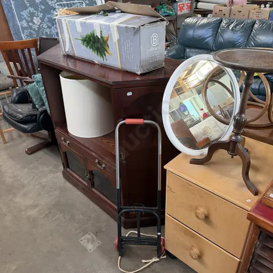 entertainment cabinet, lamp shade, xmas tree, mirror, file, wine table,trolley (must take all)