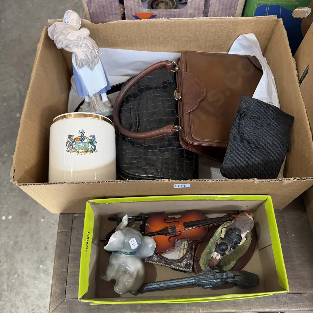 Two boxes handbags, ornaments etc. Image 1++