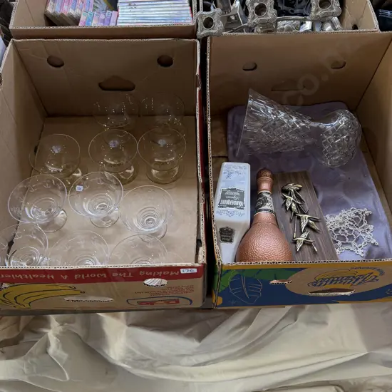 Two boxes glassware etc.