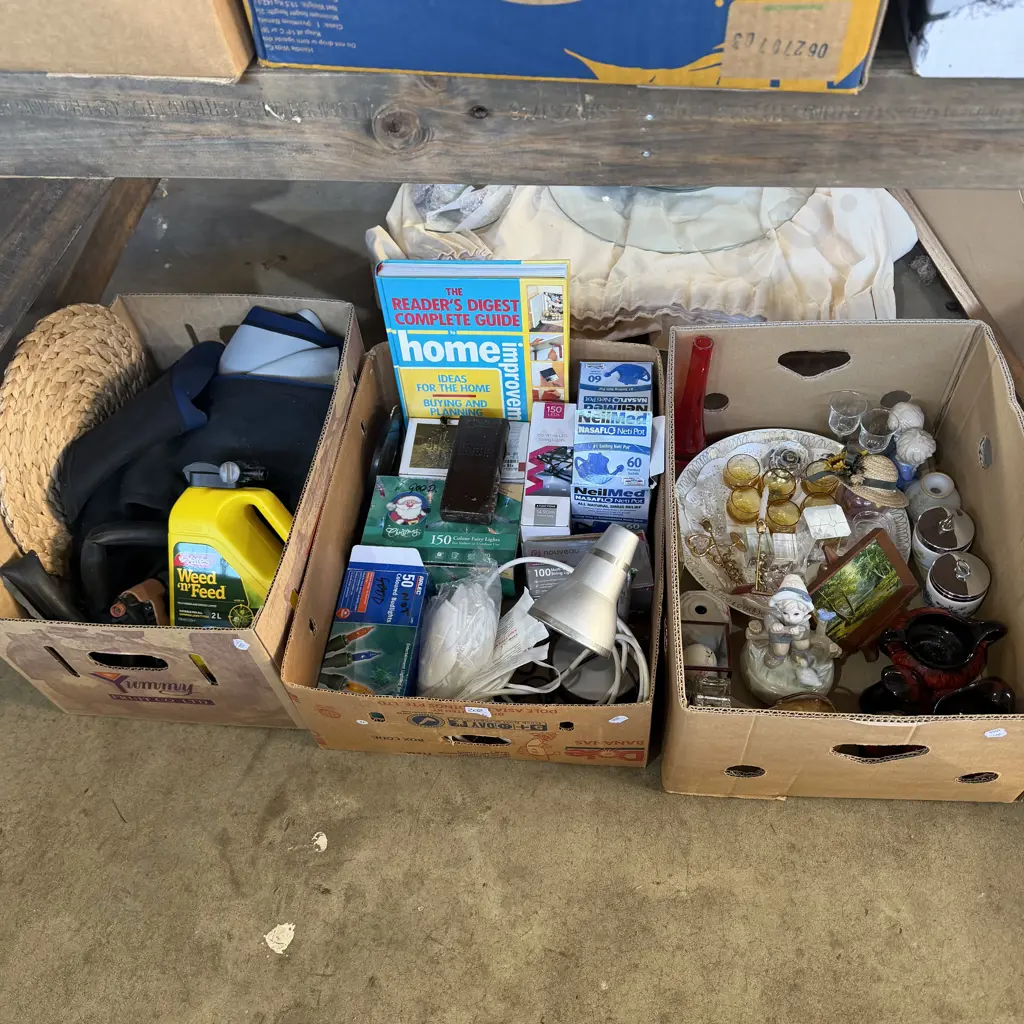 Three boxes of assorted items. Image 1++