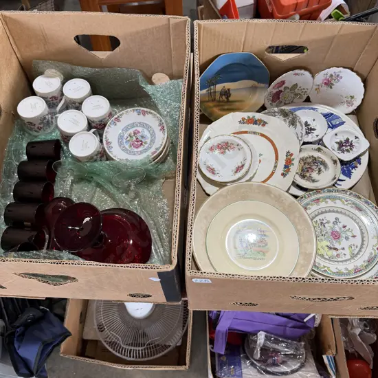 Two boxes china and glassware.