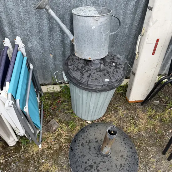 umbrella stand, bin, water can