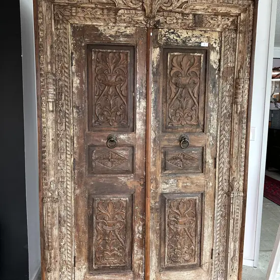 Large impressive carved door wardrobe , India. (2240x1500x580)