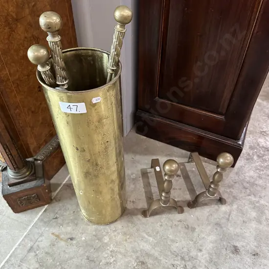 Brass fire tools & dogs
