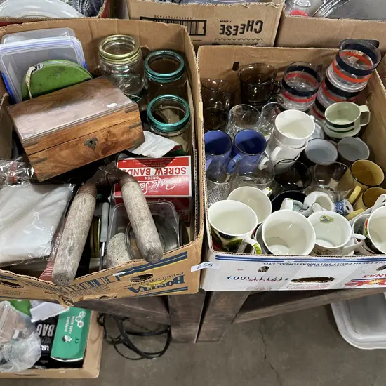 2 box jars, crockery etc