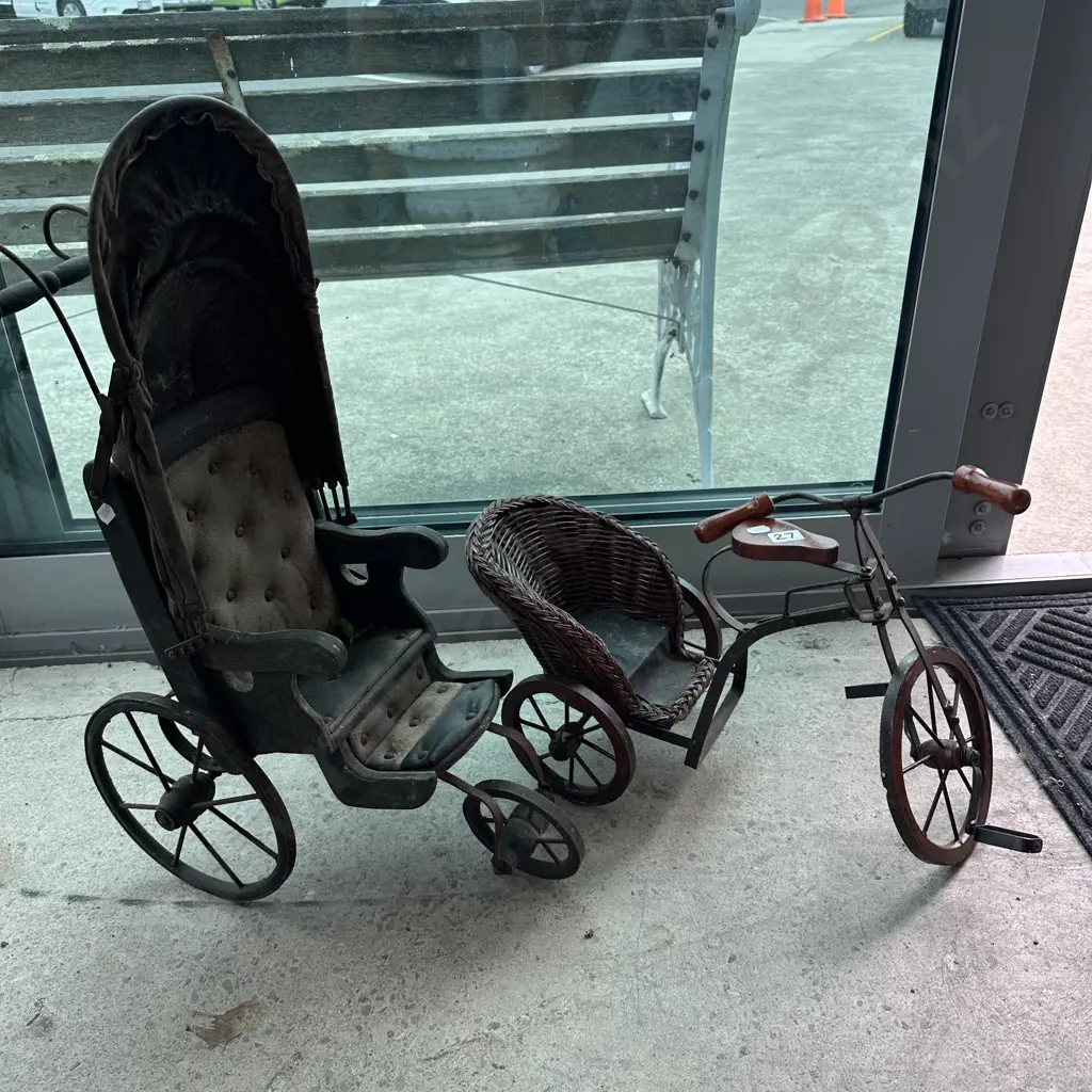 Miniature vintage style bike & push chair Image 1++