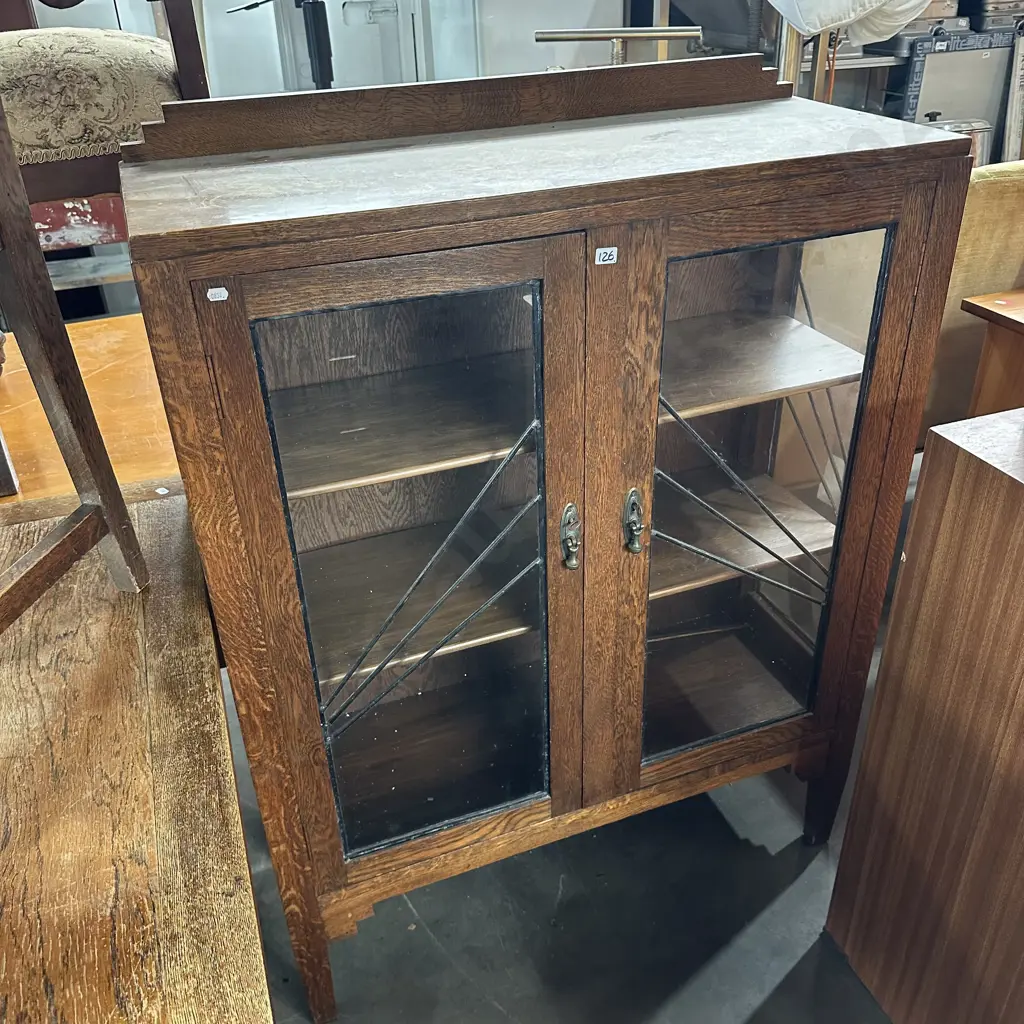 Oak Art Deco Sunburst display cabinet Image 1++