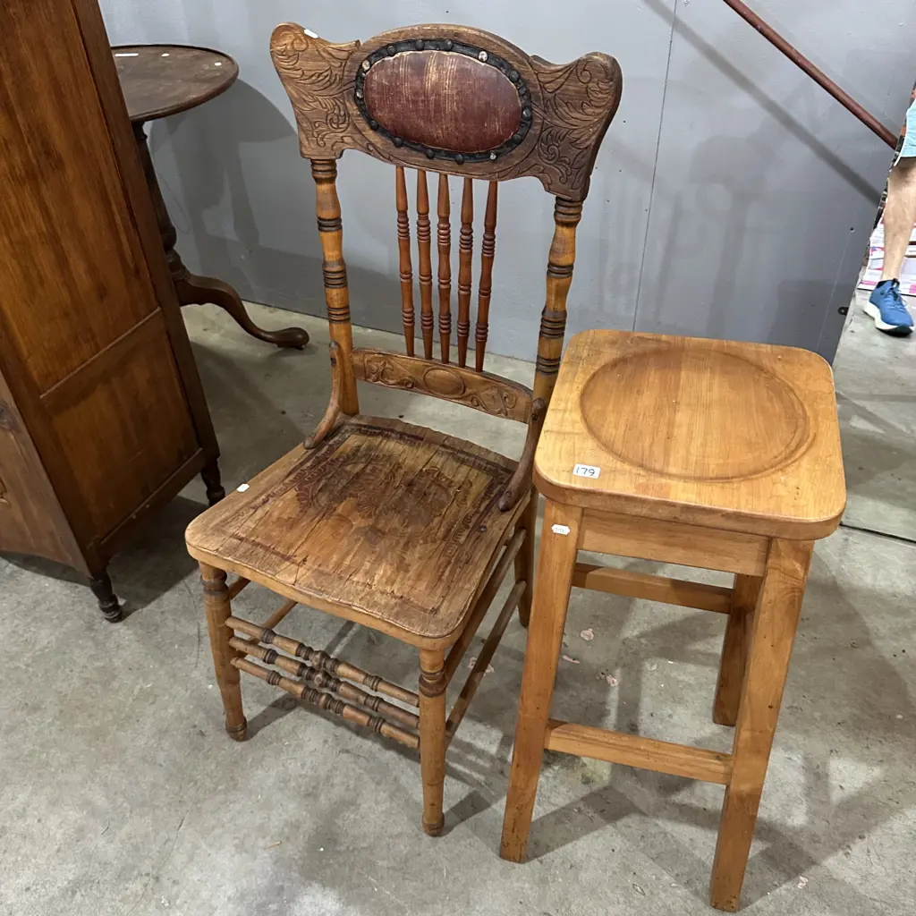 Rimu bar stool and restorers chair Image 1++