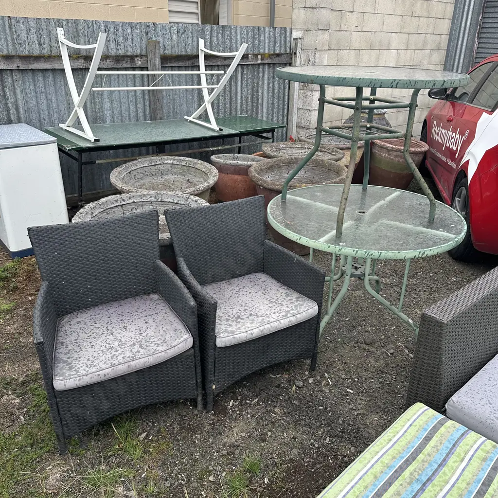 2 outdoor tables plus 2 x Pr of outdoor chairs Image 1++