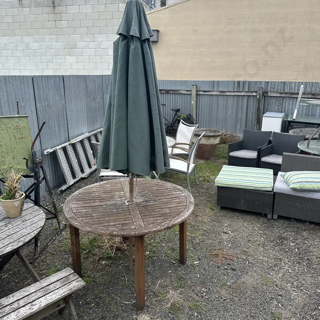 Wooden outdoor table and umbrella Image 1++