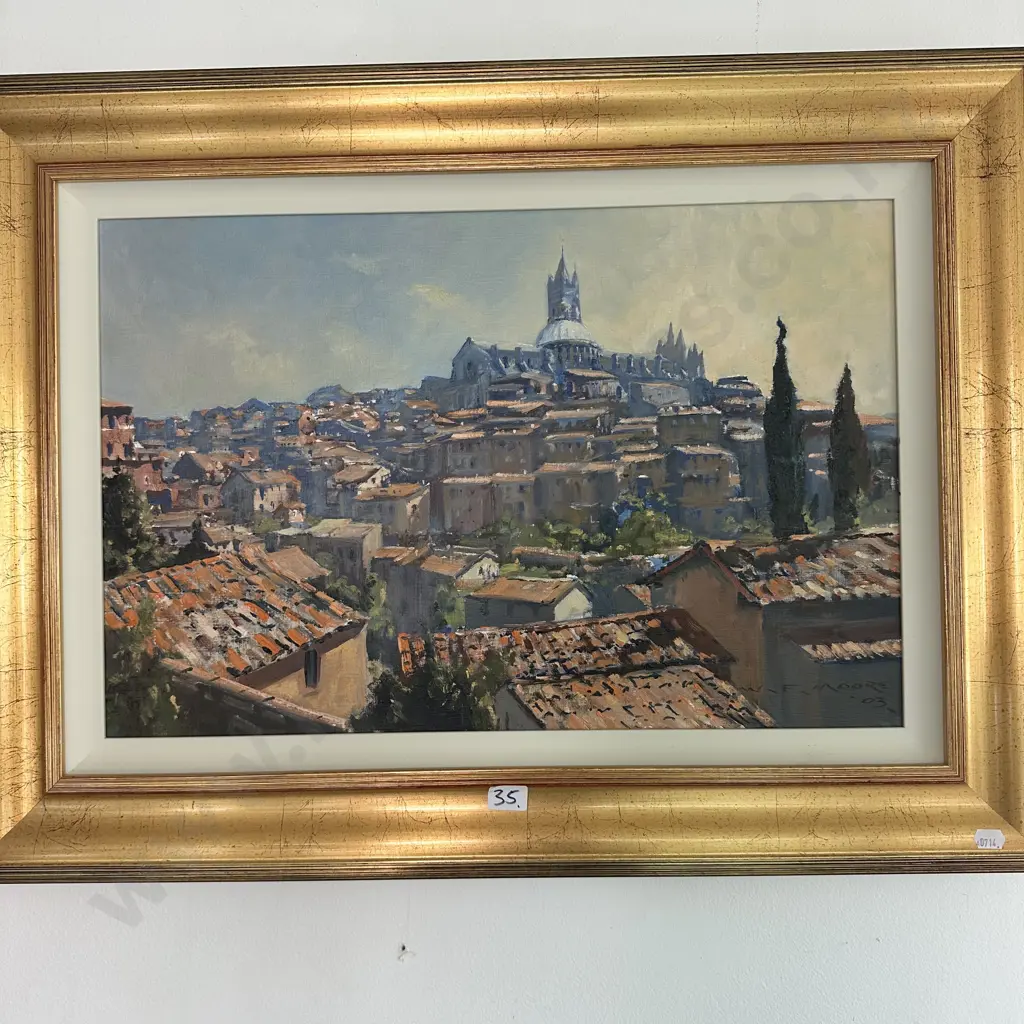 Oil painting by W F Moore "Rooftops of Sienna" Tuscany 2003 Image 1++