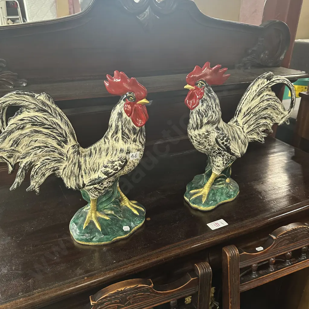 Pr of ceramic Cocks (slight damage) 38cm tall Image 1++