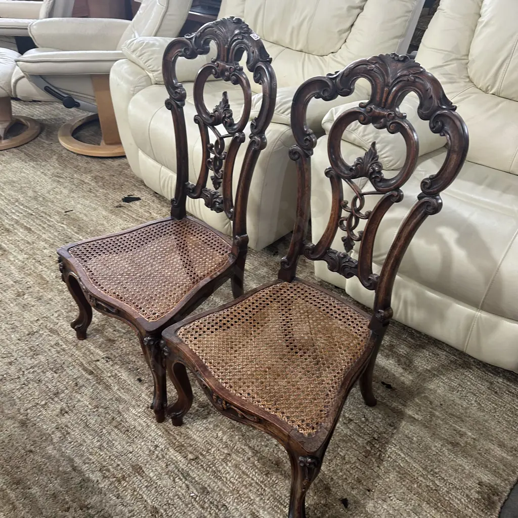 Pr of Antique bedroom chairs with lattice base Image 1++
