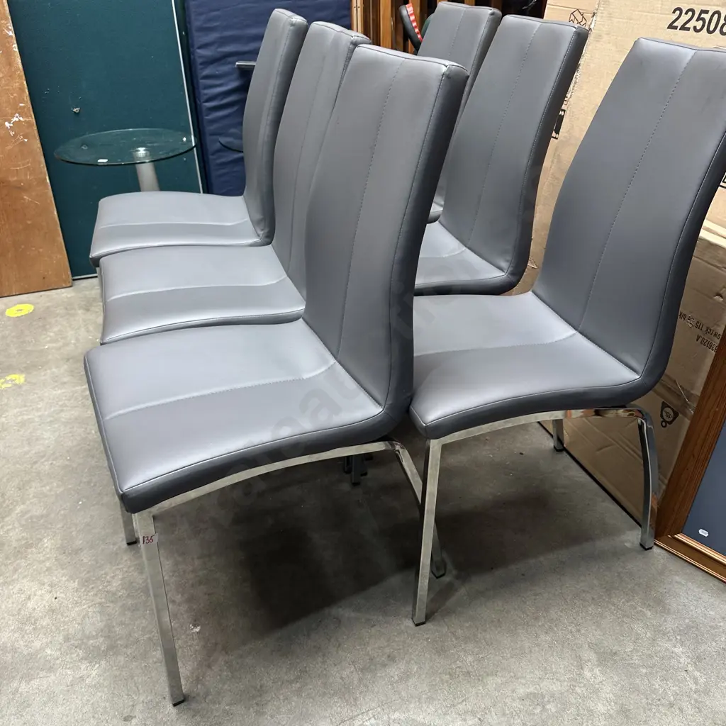 Set of 6 modern leatherette and chrome chairs Image 1++