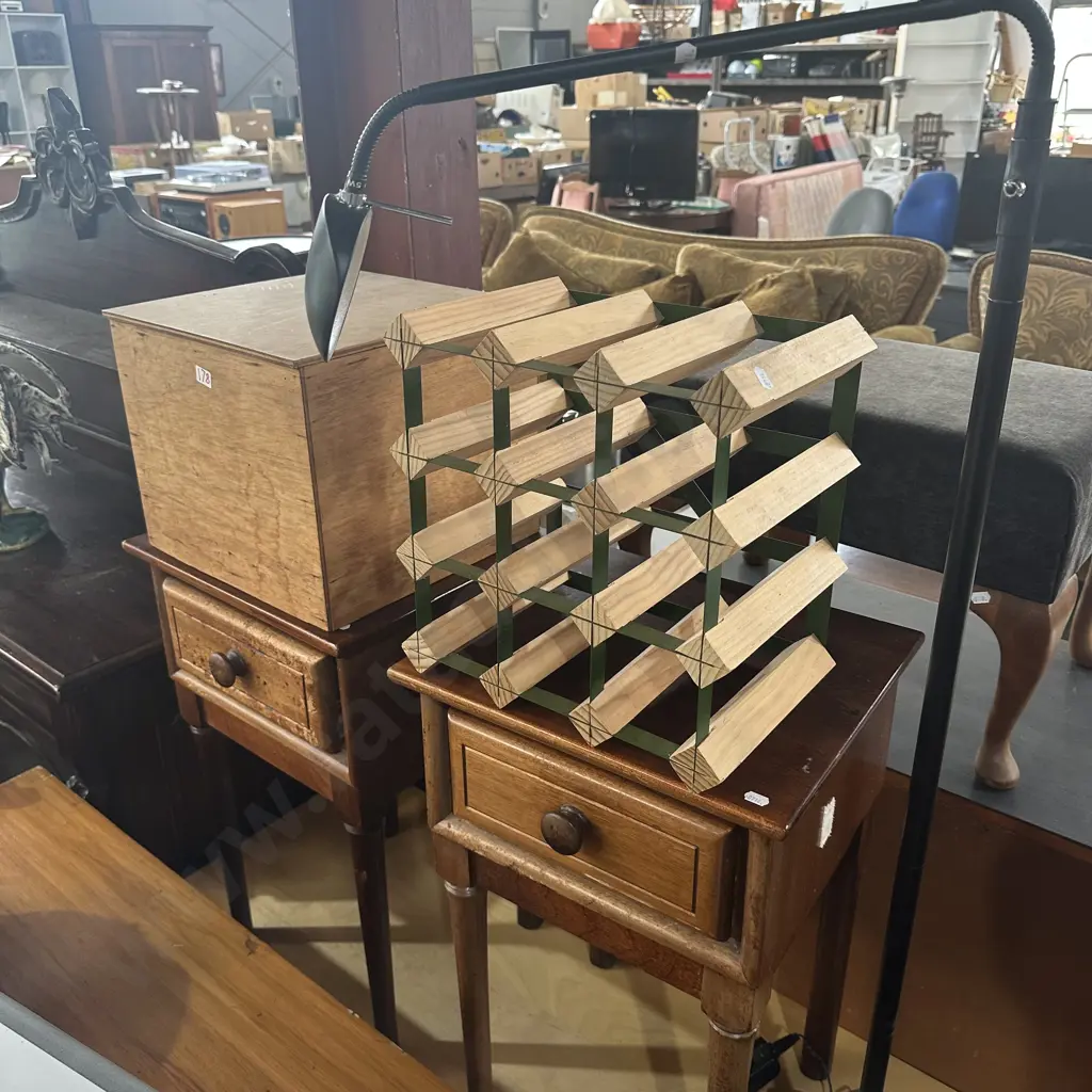 Pr bedsides, box, wine rack and reading lamp Image 1++