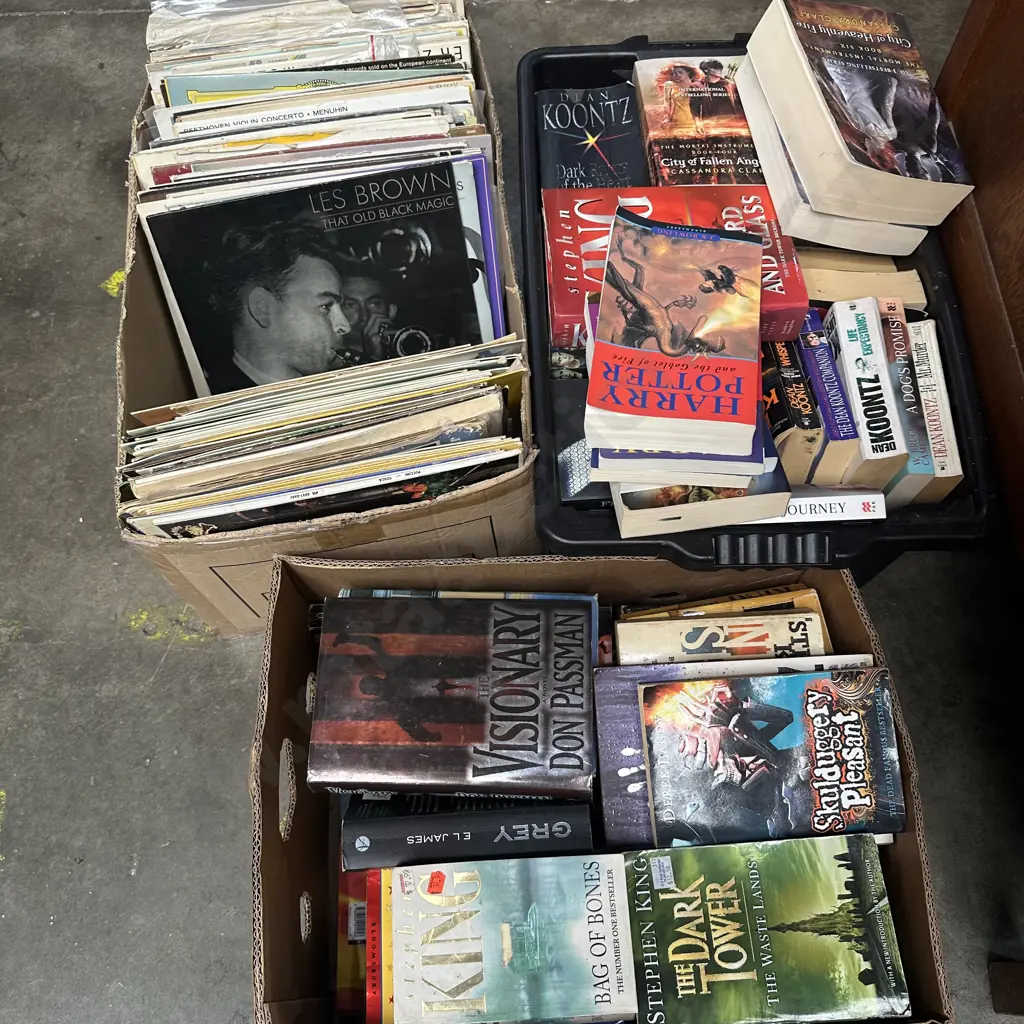 3 boxes LPs and books Image 1++
