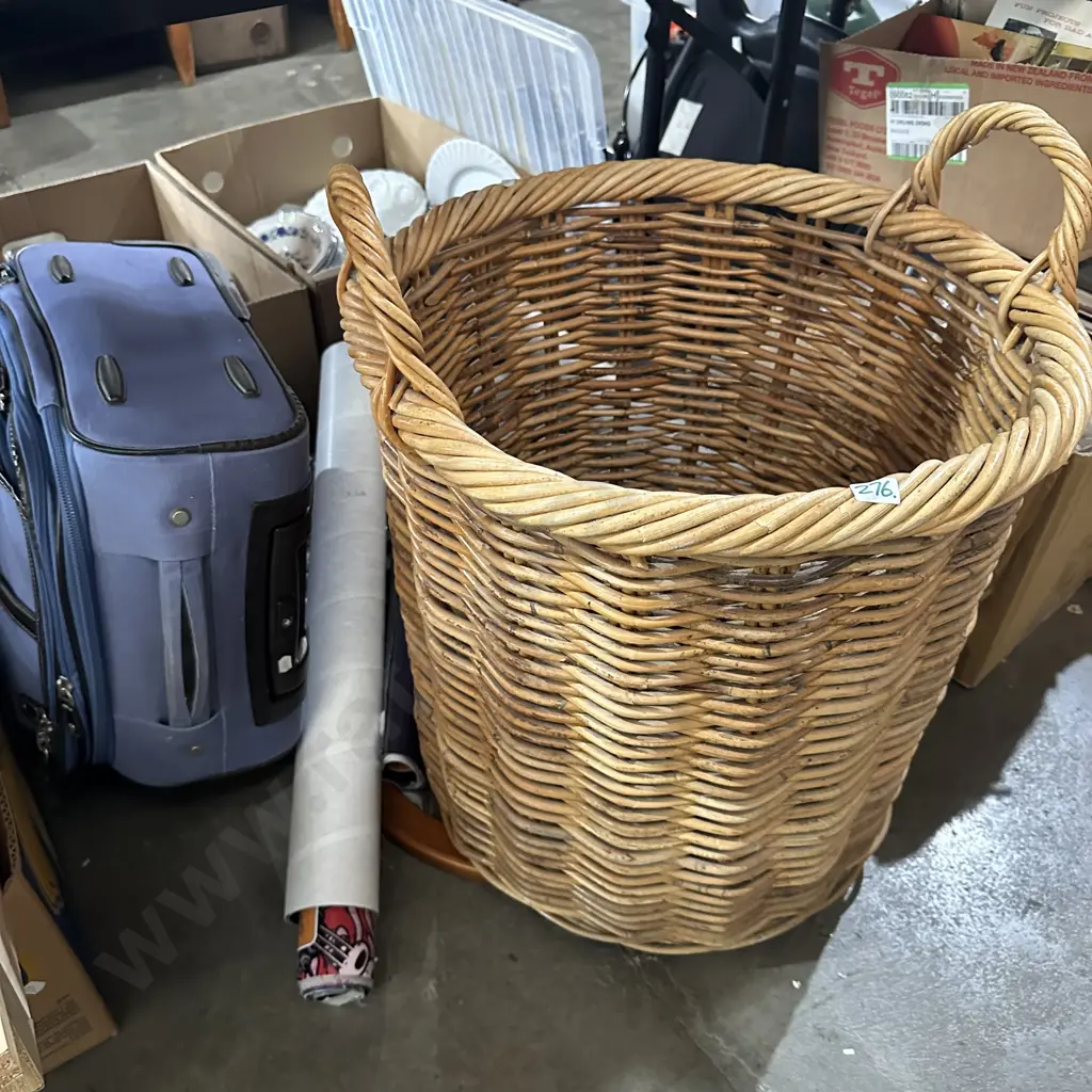 Wood basket, rope, new table legs , suitcase, posters Image 1++