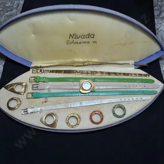 Vintage croton nivada colorama womens watch set with case straps
