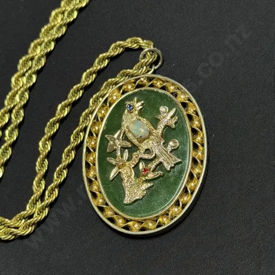 Chinese Jade pendant with set stones inc Opal
