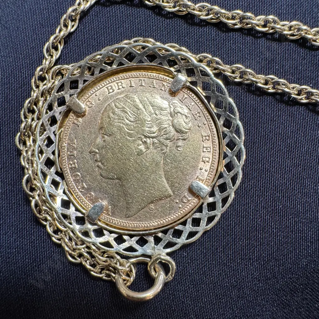 1874 Sydney Mint Gold Sovereign  pendant on chain Image 1++
