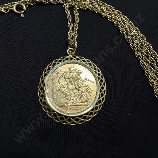1874 Sydney Mint Gold Sovereign  pendant on chain