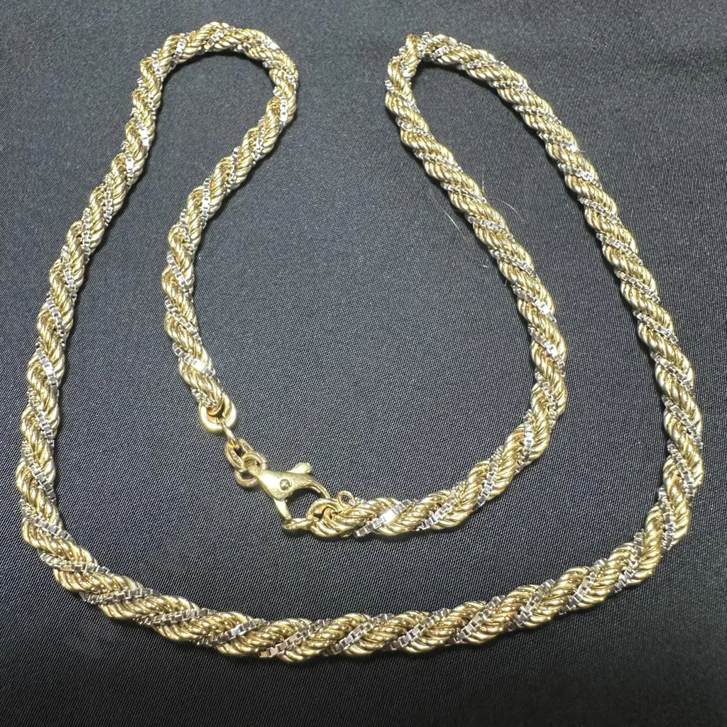 9ct White and Yellow Gold Italian rope chain 40cm ex Michael Hill 1989 Image 1++