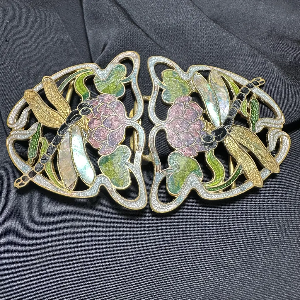 Art Nouveau style enamel dragonfly belt buckle Image 1++