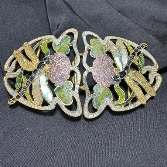 Art Nouveau style enamel dragonfly belt buckle