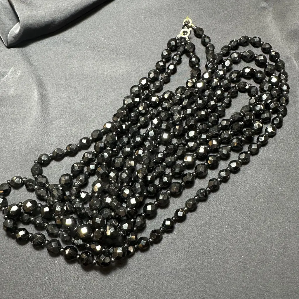 Pr Vintage Jet Black bead necklaces approx 100cm each Image 1++
