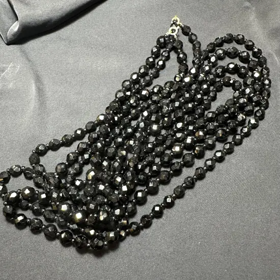 Pr Vintage Jet Black bead necklaces approx 100cm each